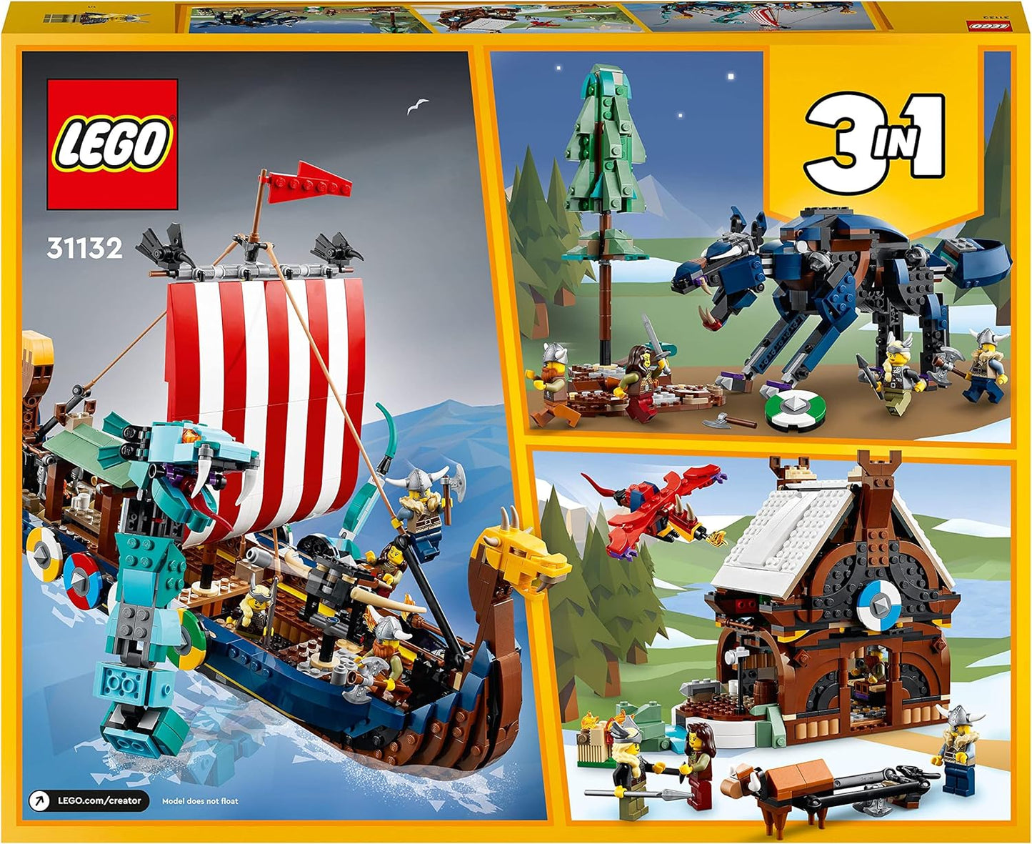 LEGO Creator 3 en 1 31132 Barco Vikingo y Serpiente Midgard